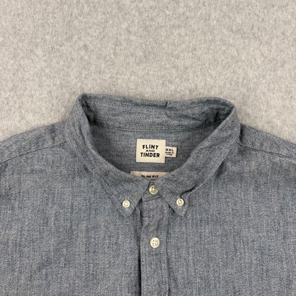 Flint and Tinder Shirt Mens 3XL Blue Selvedge Chambray Slim Fit Long Sleeve - Picture 3 of 13